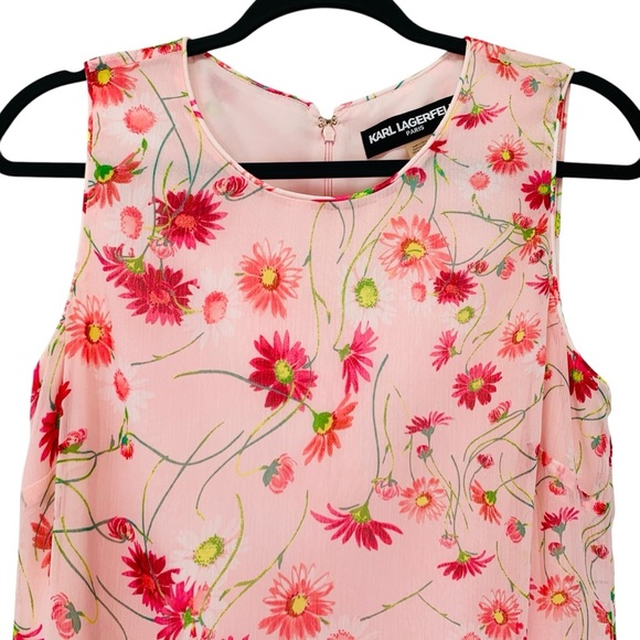 Karl Lagerfeld Dress Womens 6 Pink Floral Flowy Wedding Vacation Romantic Lined - Picture 5 of 10